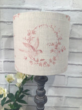 Load image into Gallery viewer, Lampshade - Peony and Sage Birdsong Antique Reds on Stone linen - 20cm drum lampshade
