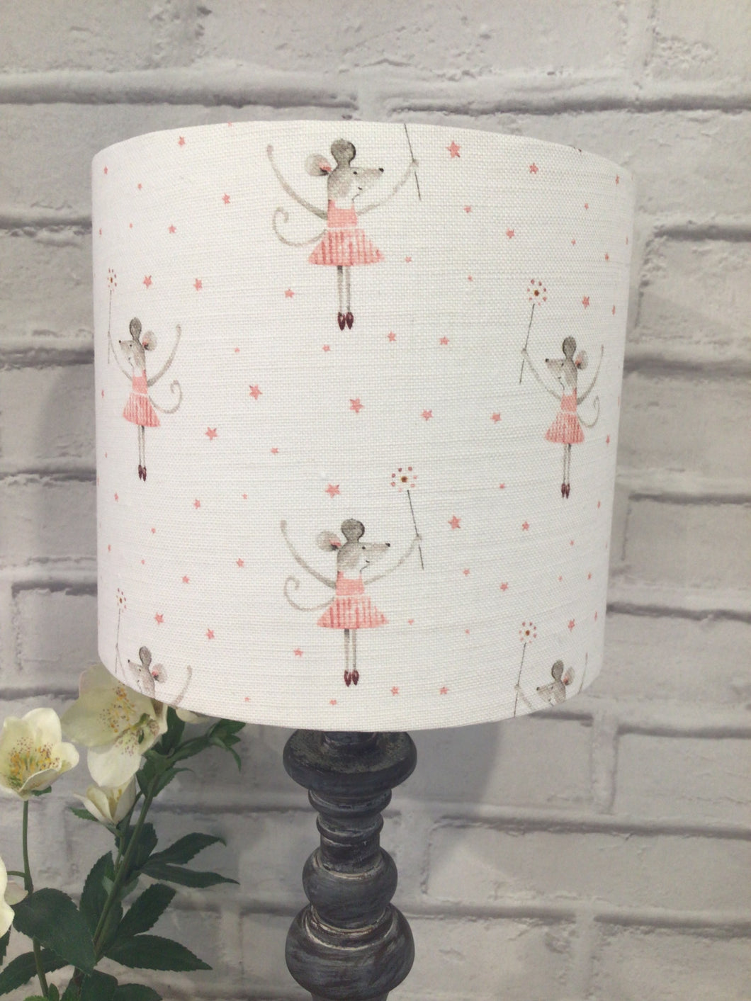 Lampshade - Peony and Sage Mrs Mouse Ballerina linen - 20cm drum lampshade