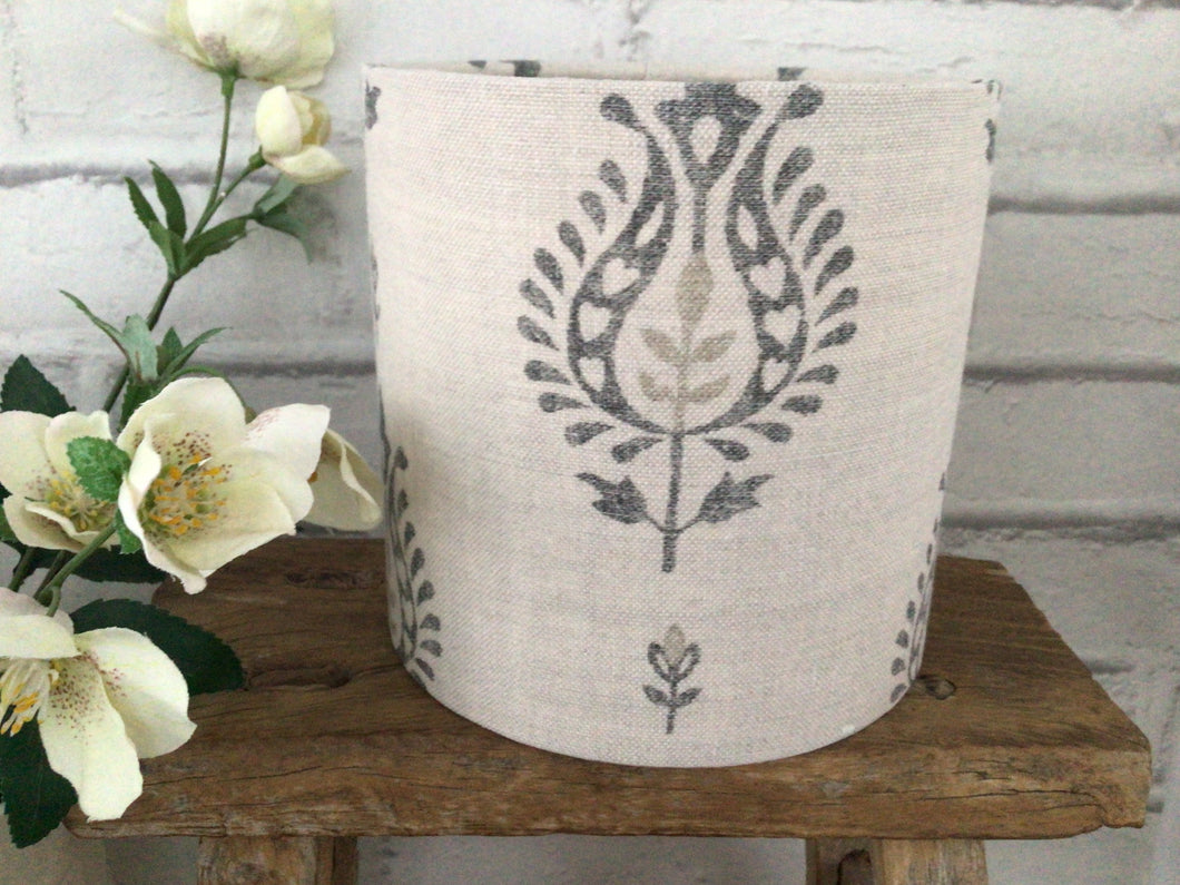 Lampshade - Peony and Sage Thali linen - 15cm drum lampshade