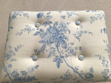 Load image into Gallery viewer, Footstool - Peony &amp; Sage Mia Porcelain Blue on stone linen
