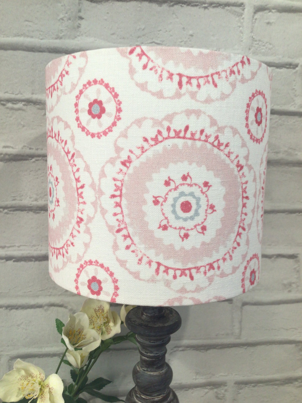 Lampshade - Peony and Sage Suzanni pinks linen - 20cm drum lampshade