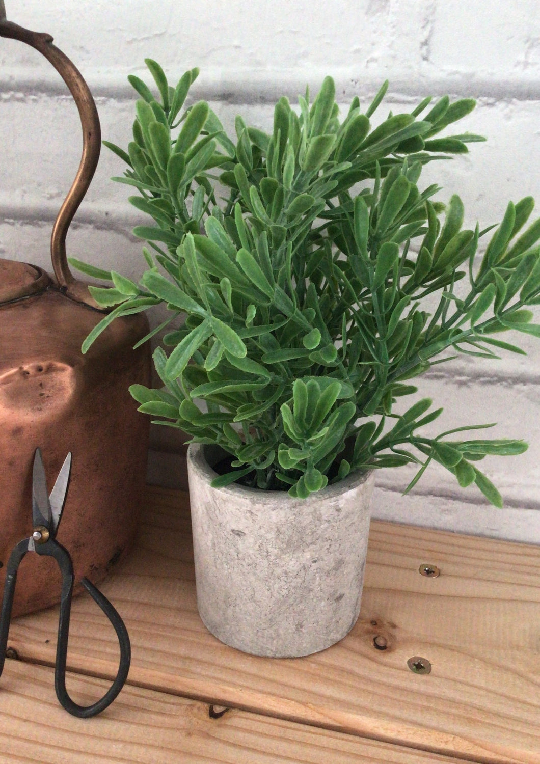 Faux Potted Buxus Plant in a Stone Pot