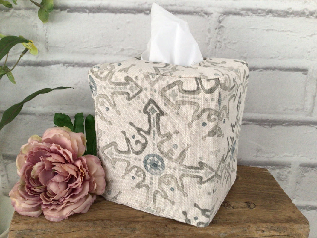 Tissue Box cover - Olive and Daisy Etta Steel linen