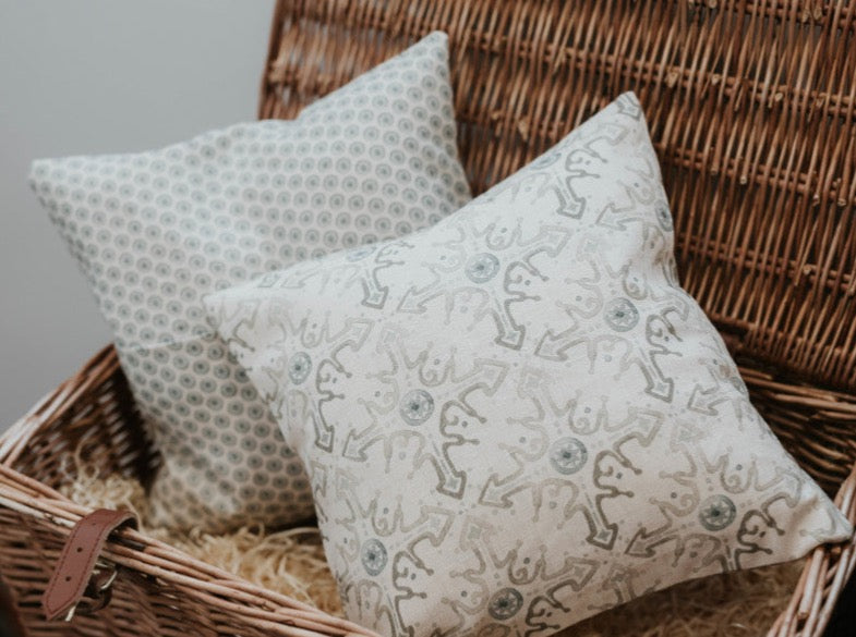 Cushion Cover - Olive and Daisy Etta Steel Grey and Midnight blue - 32cm x 32cm