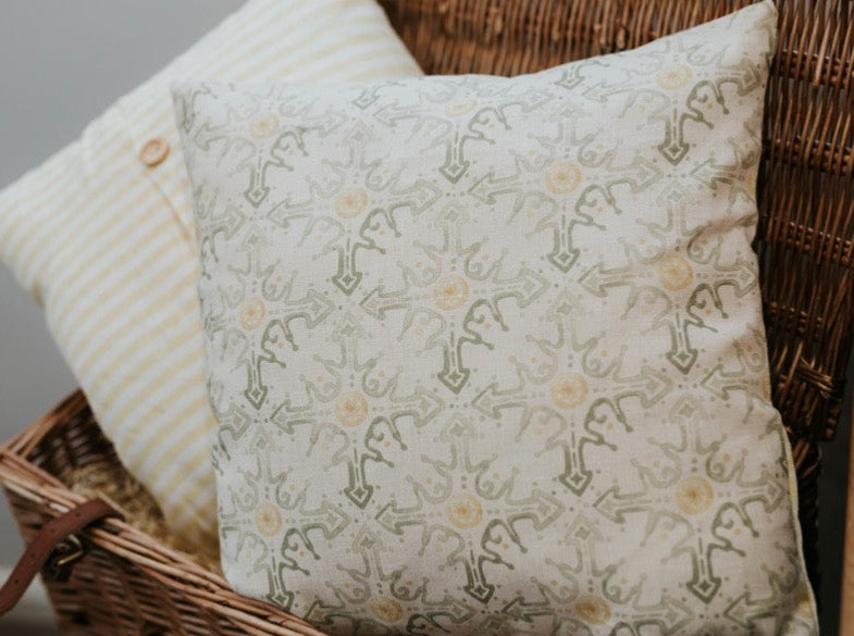 Cushion Cover - Olive and Daisy Etta Basil and Saffron - 32cm x 32cm
