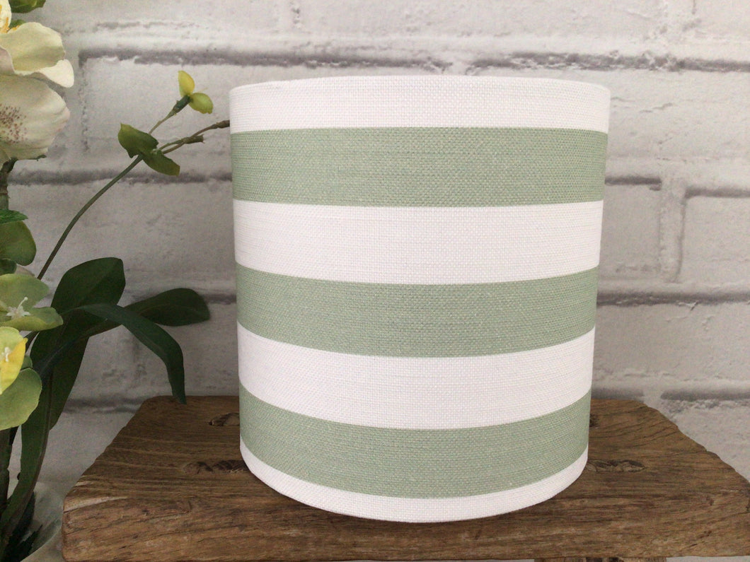 Lampshade - Peony and Sage Sage green linen Stripe - 15cm drum